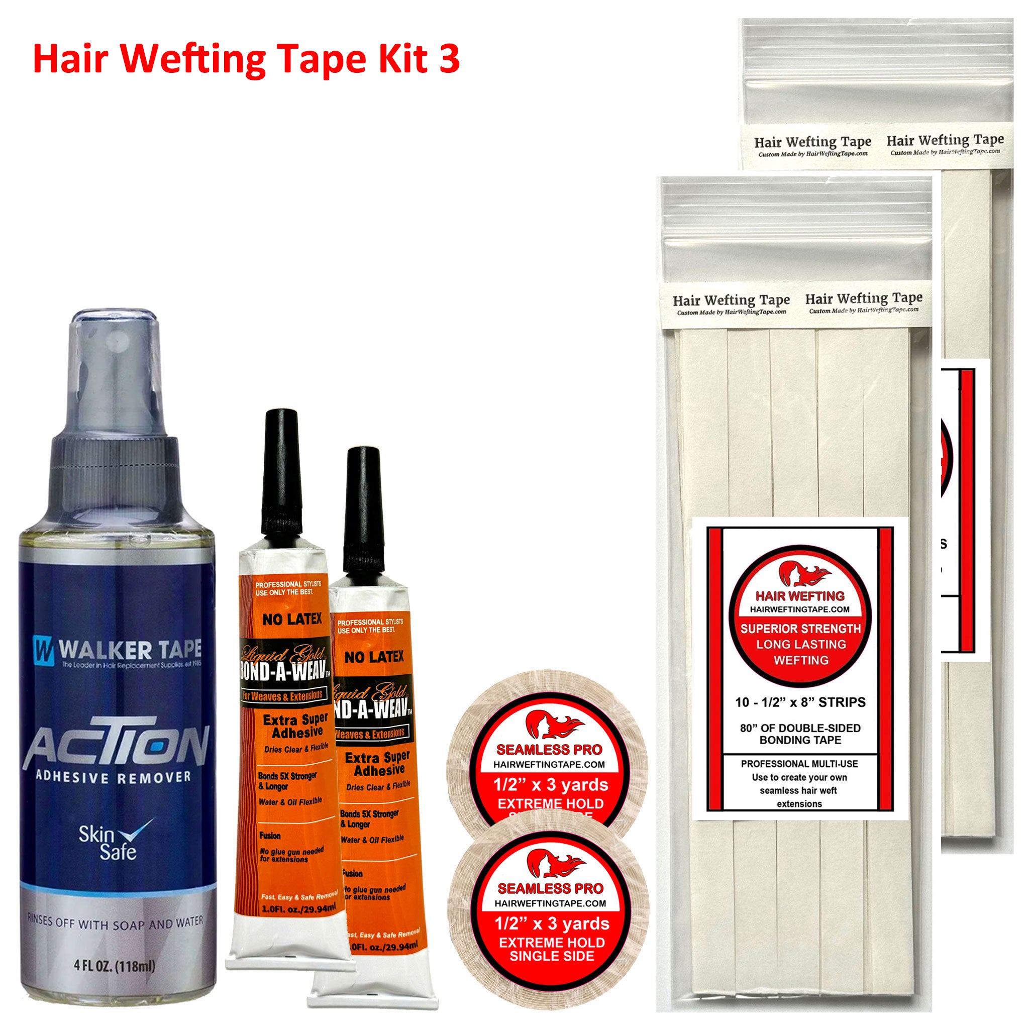 20 strips of-1/2" x 8”long and total length of tape is 160" of double sided hair wefting tape to make seamless hair weft extensions.