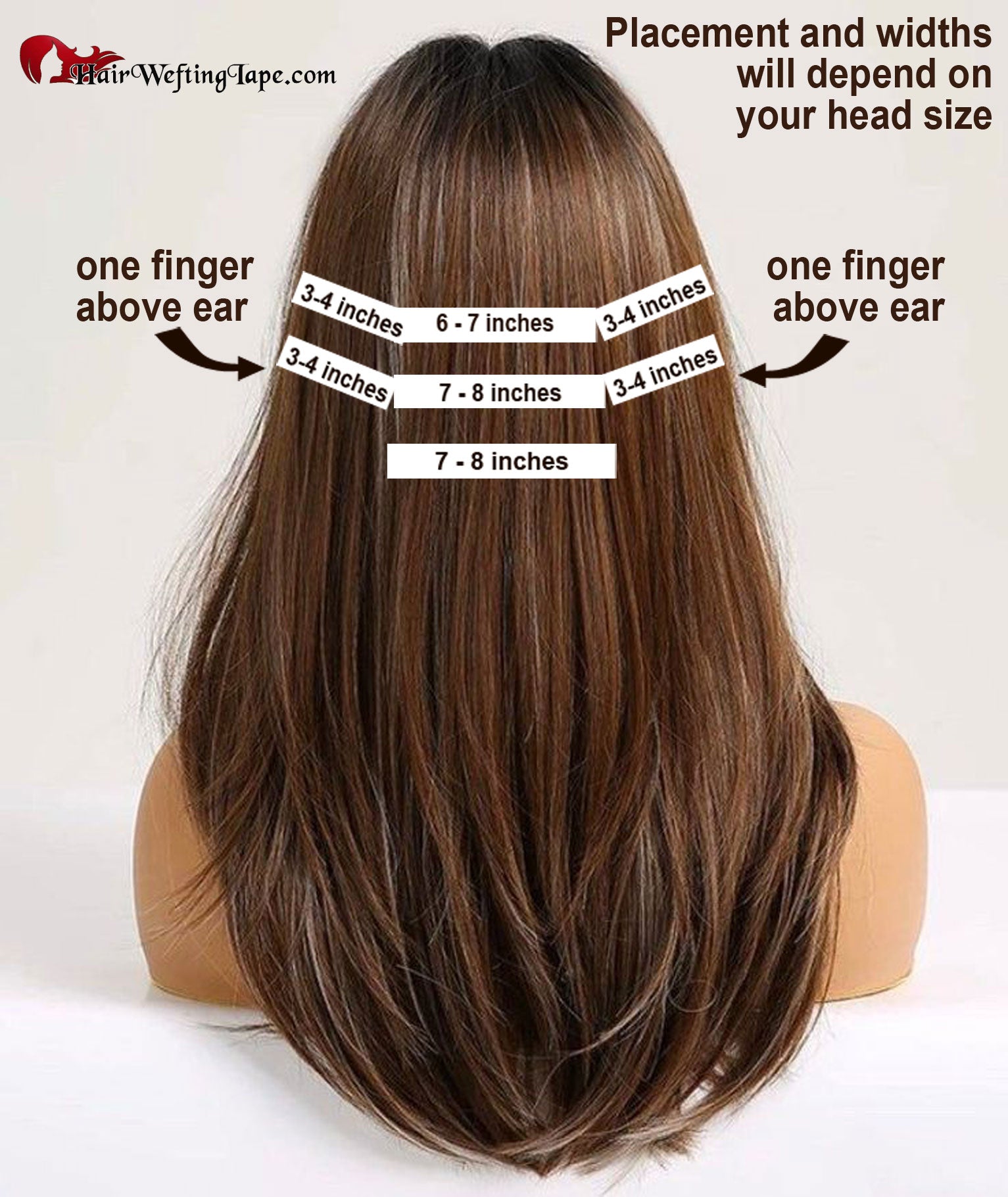 Placement guide for hair wefting tape